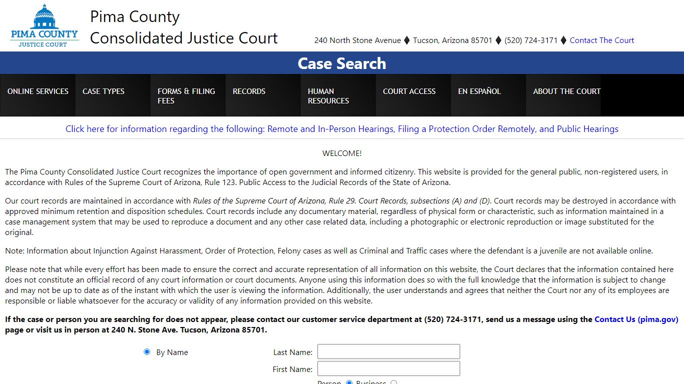 Case Search - Pima County Courthouse